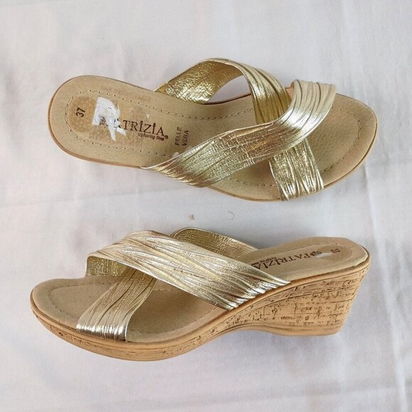 Patrizia Marge Gold Slide Sandals Wedge Heels Size 37 EU Comfy Cute - Picture 2 of 8